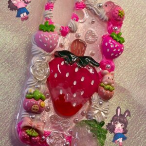 Pink Lovely Strawberry Flatback Application Decoden Phone Case (Any Phone Model)